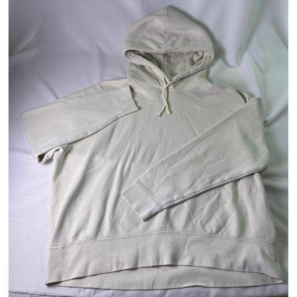 Nike Men XL Cream Oatmeal Fleece Pullover Hoodie Embroidered Swoosh Logo Relaxed